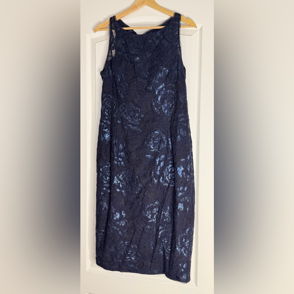 Adrianna Papell Navy Blue Lace Sleeveless Dress, Size 10